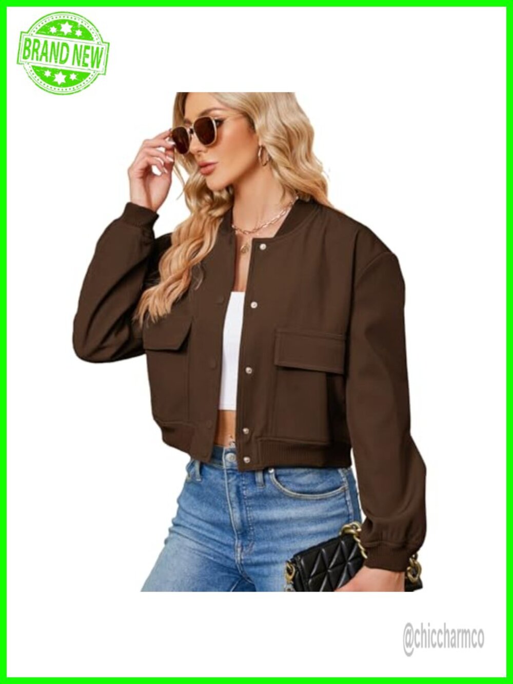 Cropped Bomber Jacket Women Short Trendy Casual Varsity Button